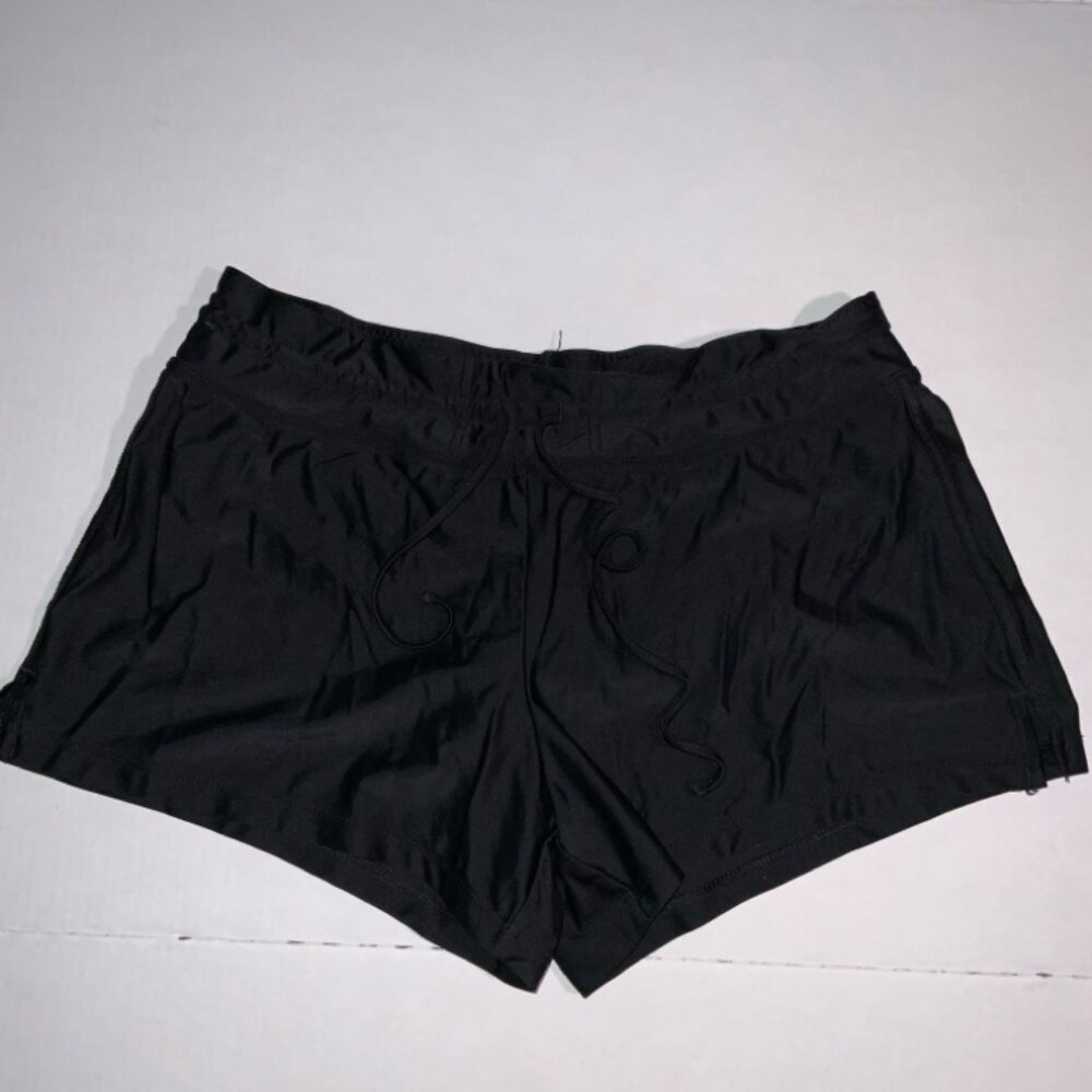 Merona Womens Medium Black Drawstring Stretchy‎ Activewear Swimwear Beach Shorts
